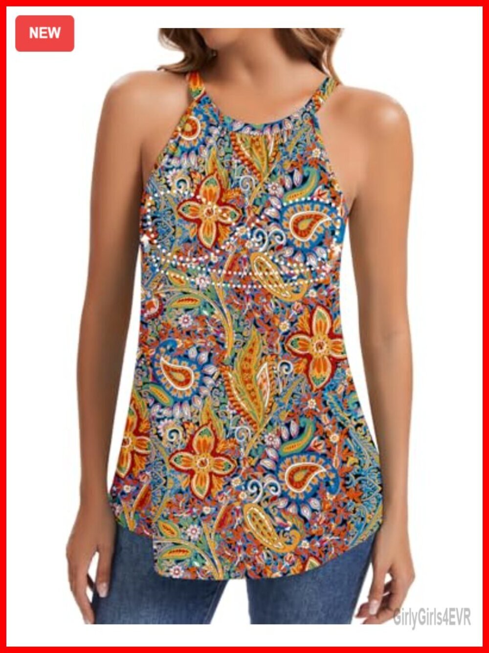 Women Halter Tank Top with Built in Bra Flowy Camisole Loose Fit Sleeveless